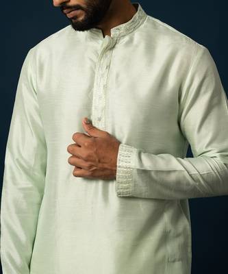 Powdery green stitch lines kurta set 4