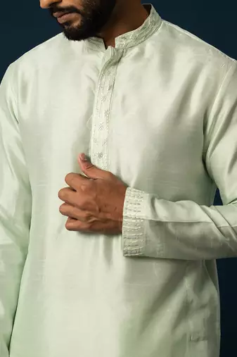 Powdery green stitch lines kurta set