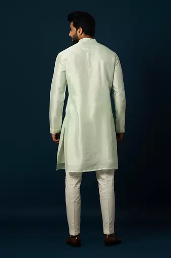 Powdery green stitch lines kurta set