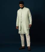 Powdery green stitch lines kurta nehru set