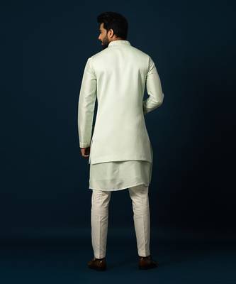 Powdery green stitch lines kurta nehru set 5