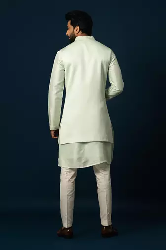 Powdery green stitch lines kurta nehru set