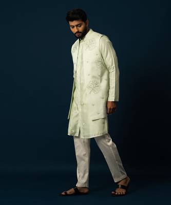 Tender leaf embroidered kurta jacket set 2