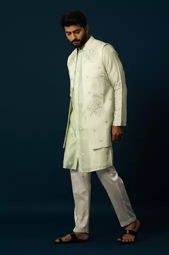Tender leaf embroidered kurta jacket set