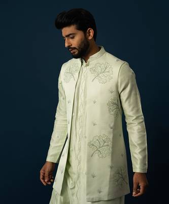 Tender leaf embroidered kurta jacket set 4