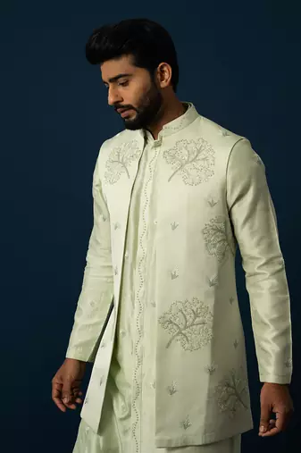 Tender leaf embroidered kurta jacket set