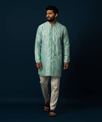 Sea green chain stitch kurta set 1