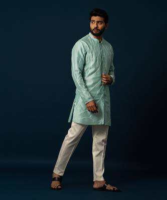Sea green chain stitch kurta set 2