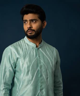 Sea green chain stitch kurta set 3