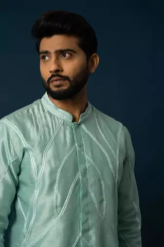 Sea green chain stitch kurta set