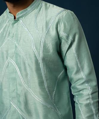 Sea green chain stitch kurta set 4