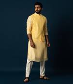 Lemon  kurta and smocked nehru set