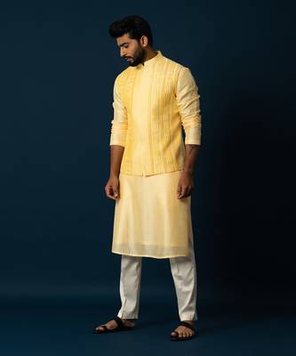 Lemon  kurta and smocked nehru set 2