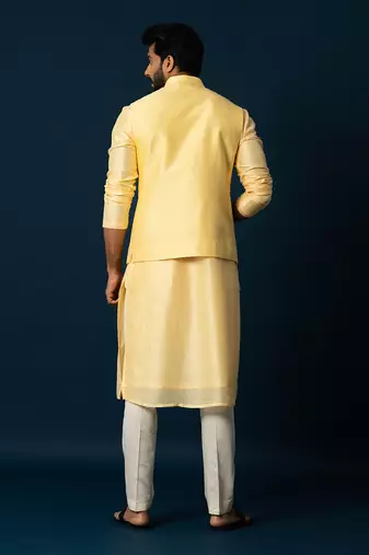 Lemon  kurta and smocked nehru set