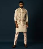 Fawn kurta with multicolour nehru set