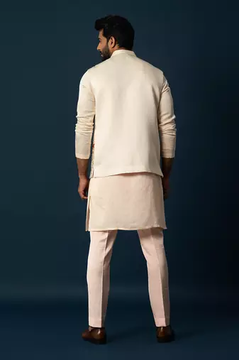 Fawn kurta with multicolour nehru set