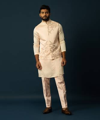 Blush tangerine floral kurta and jacket set 1