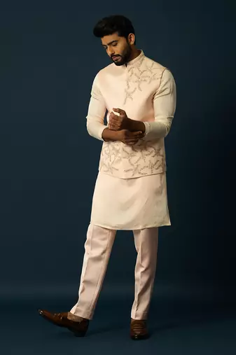Blush tangerine floral kurta and jacket set