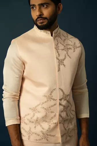 Blush tangerine floral kurta and jacket set