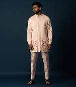 Light titian floral kurta & long jacket set