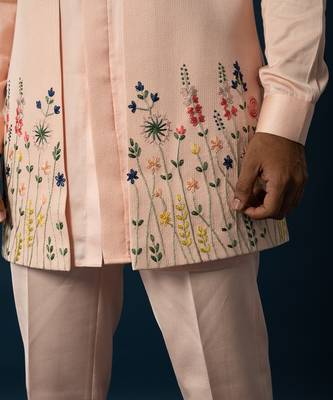 Light titian floral kurta & long jacket set 3