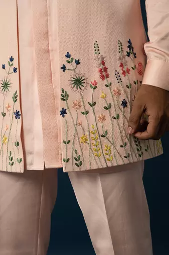 Light titian floral kurta & long jacket set