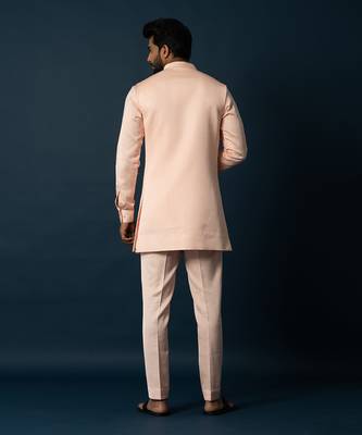 Light titian floral kurta & long jacket set 5