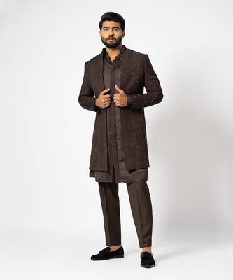 Burnt sienna open jacket set 1