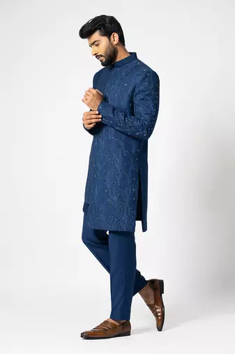 Ultramarine panelled achkan set