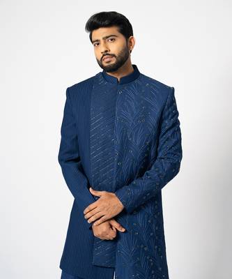 Ultramarine panelled achkan set 4