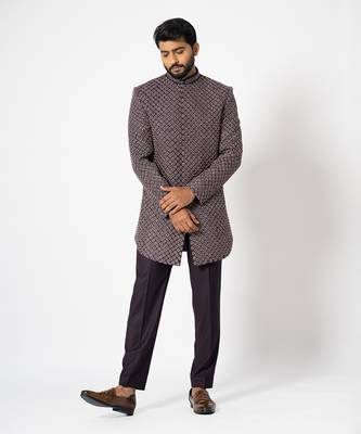 Merlot wine short achkan set 1