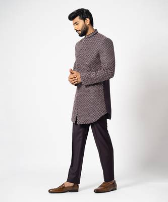Merlot wine short achkan set 2