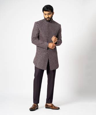 Merlot wine short achkan set 3
