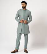 Dove grey double panelled short achkan set