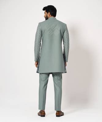Dove grey double panelled short achkan set 5