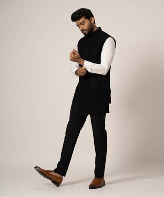 Grease  black double layered nehru jacket 1