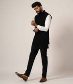 Grease  black double layered nehru jacket