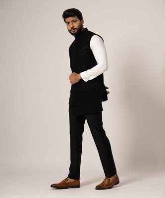 Grease  black double layered nehru jacket 2