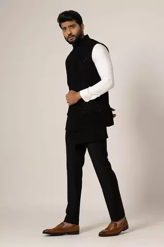 Grease  black double layered nehru jacket
