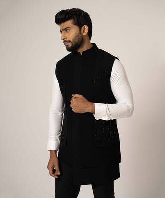 Grease  black double layered nehru jacket 3
