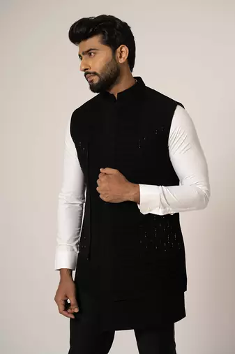 Grease  black double layered nehru jacket
