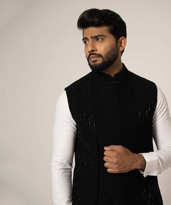 Grease  black double layered nehru jacket 4