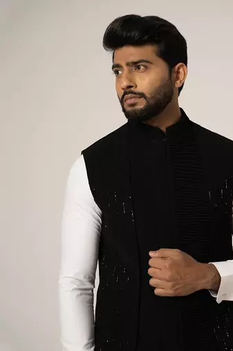 Grease  black double layered nehru jacket