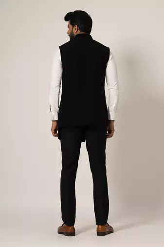 Grease  black double layered nehru jacket