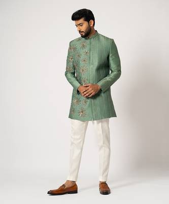 Fern gren floral achkan set 1