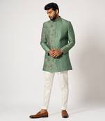 Fern gren floral achkan set