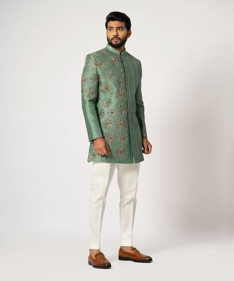 Fern gren floral achkan set 2