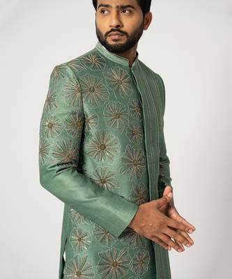Fern gren floral achkan set 3