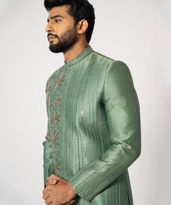 Fern gren floral achkan set 4