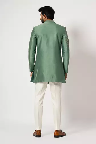 Fern gren floral achkan set